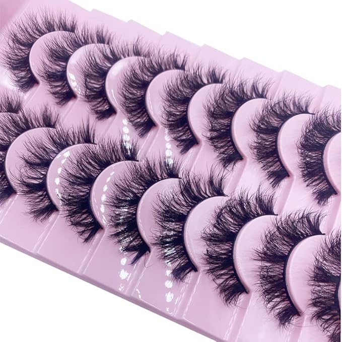 HBZGTLAD New 10 Pairs 3D Mink Lashes False Eyelashes Handmade Wispy Fluffy Long Lashes Natural Eye Makeup Tools Eye Lashes(M48)
