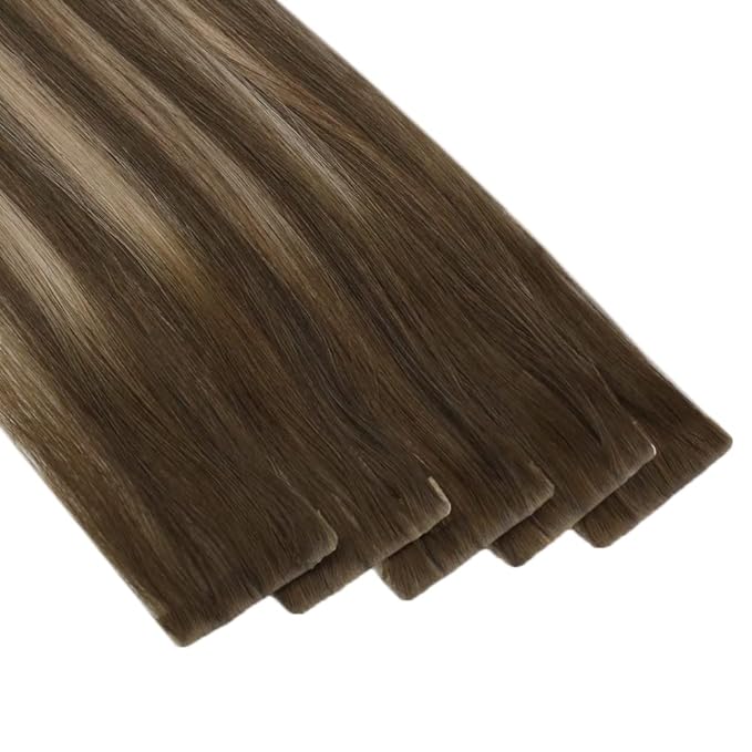Full Shine Virgin Injection Tape in Hair Extensions Real Human Hair Color 4/27/4 Balayage Tape in Extensions 16 Inch Machine Remy Seamless Human 5Pcs 10Gram Invisible Injected