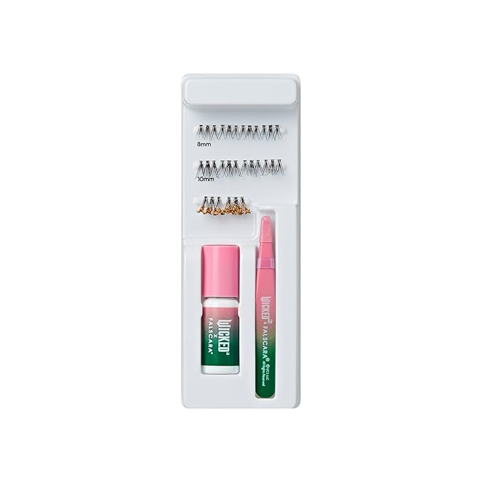 FALSCARA X WICKED: FOR GOOD False Eyelashes, ‘Go on, You're Free’, 8mm-10mm Natural Volume, Gold Glitter, Lash Extension Kit Includes Mini BOND, Mini Applicator, & 10 Lash Clusters