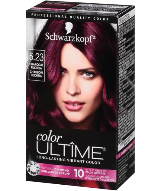 Schwarzkopf Color Ultime 5.23 Charcoal Fuchsia Hair Dye, Permanent Intense Black with Diamond Brilliance, Fade-Resistant, Covers Grays, All Hair Textures