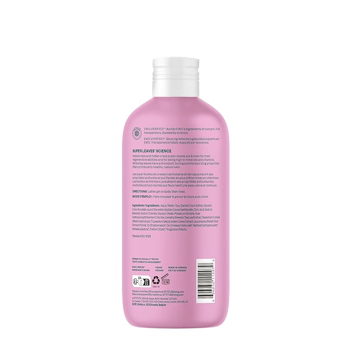 ATTITUDE Body Wash, EWG Verified Shower Gel, Dermatologically Tested, Plant and Mineral-Based, Vegan Personal Care Products, Coconut & Wild Berries Scent, 16 Fl Oz
