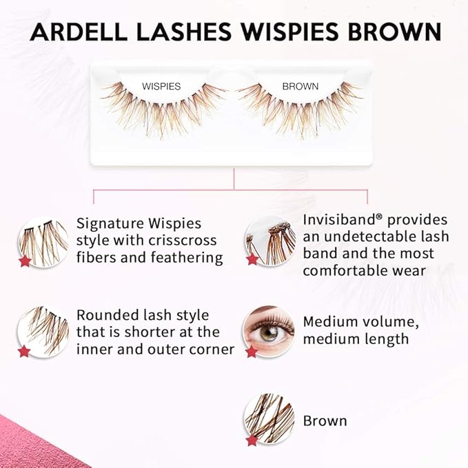 Ardell Wispies False Eyelashes - Brown, Natural Look Wispy Lashes, Lightweight & Reusable Strip Lashes, 4 Pack
