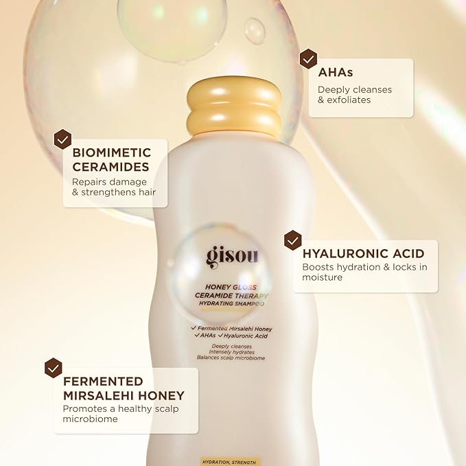 Gisou Honey Gloss Hair Wash Duo - Hydrating Shampoo & Conditioner with Fermented Mirsalehi Honey, Biomimetic Ceramides & Hyaluronic Acid, Strength & Glossy Shine, For All Hair Types