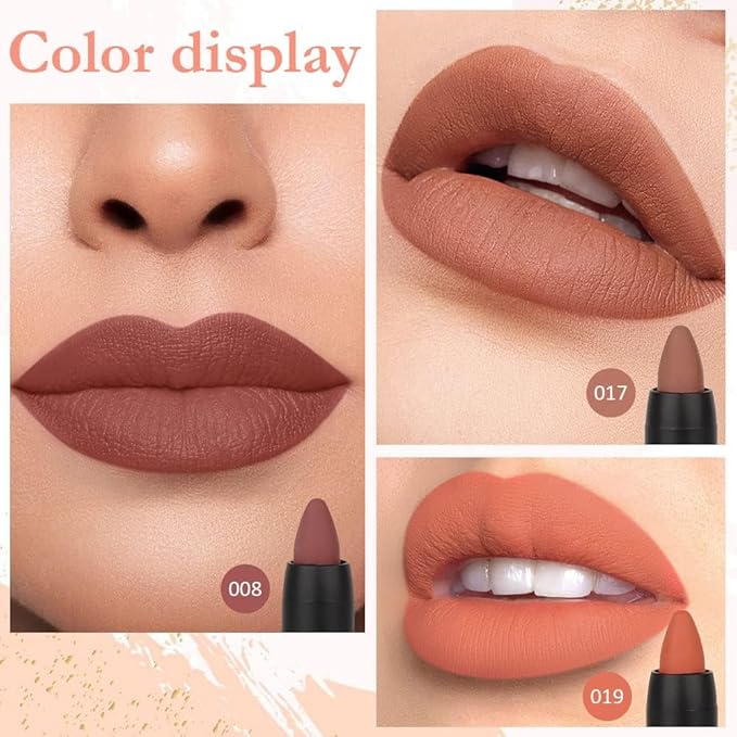 Generic Deep Dark Red Matte Lipstick and Lip Crayon Liner Pencil Pen Set for Women Lip Stain Long Lasting Waterproof labiales (3, 08&17&19)