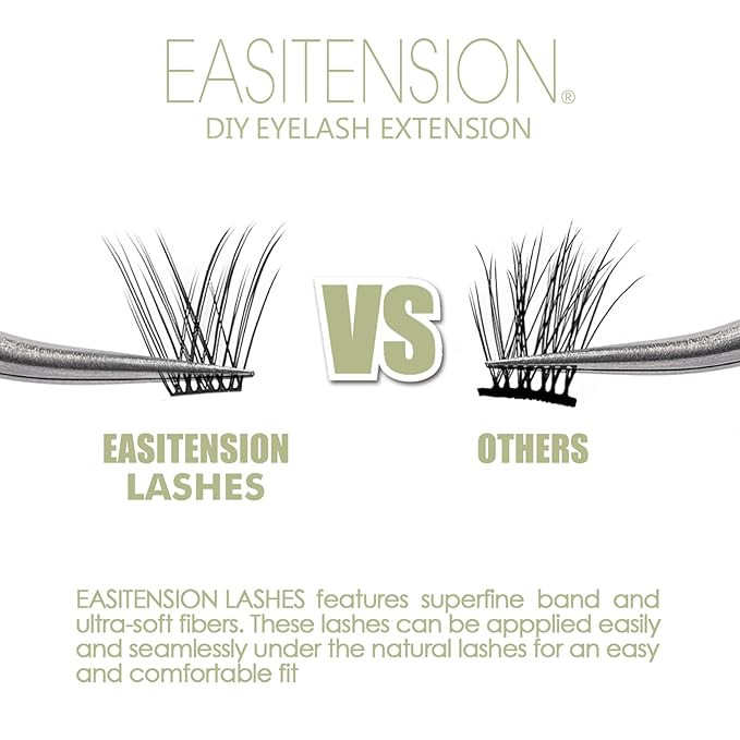 DIY Eyelash Extension, Glue Bonded Band Individual Lash 12 Clusters Natural Lashes Set, Home Eyelash Extension, C curl Lashes Pack (16MM-Natural)