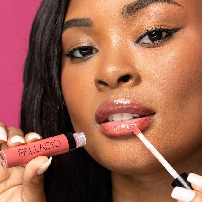 Palladio Lip Gloss, Pink Candy, Non-Sticky Lip Gloss, Contains Vitamin E and Aloe, Offers Intense Color and Moisturization, Minimizes Lip Wrinkles, Softens Lips with Beautiful Shiny Finish
