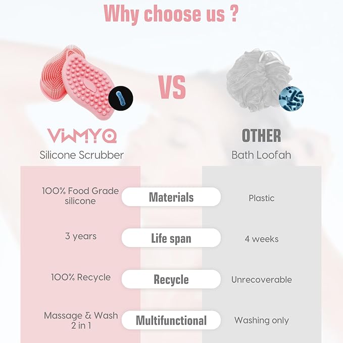Silicone Loofah for Women - Exfoliating Body Scrubber, Soft Dual-Sided Silicone loofa for Body Clean and Massage, Gentle Bath Brush Lathers Well for All Kinds of Skin