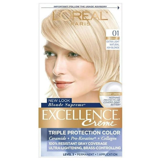 L'Oreal Paris Excellence Creme Haircolor, Extra Light Ash Blonde [01] (Cooler) 1 ea (Pack of 4)