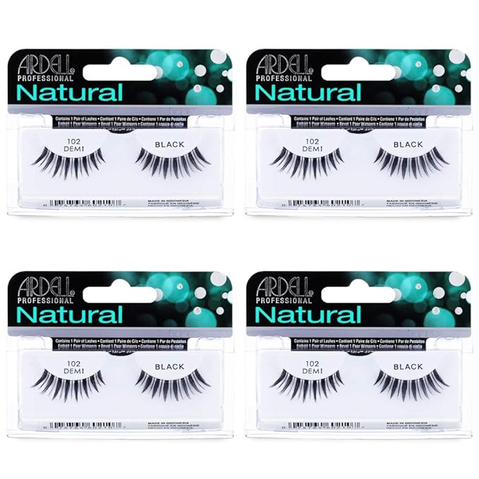 Ardell Natural Lashes 102 Demi Black – Lightweight, Reusable Fake Eyelashes with Natural Look for Beginners & Makeup Lovers, 4 Pack
