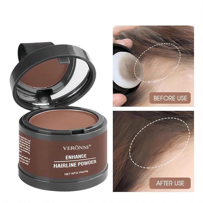VERONNI Hairline Powder, Root Cover Up Hairline For Thinning Hair Women Men Eyebrows, Beard Line, Waterproof Long Lasting Hair Shadow Powde (Medium Brown, 13)