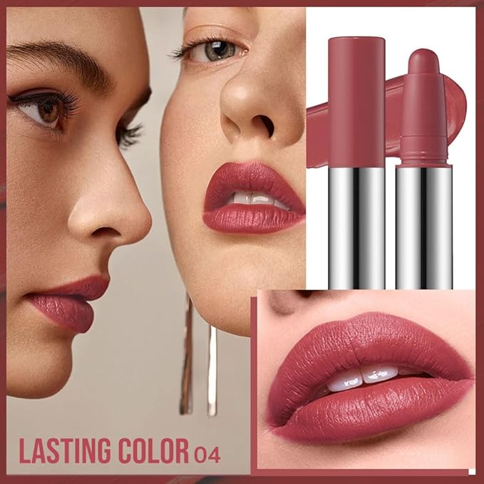 Deep Rosewood Matte Lipstick Crayon – Waterproof Long Lasting Lip Liner Pencil, High Pigment Creamy Velvet Lipstick, Non-Drying Lip Color for Women, 04#