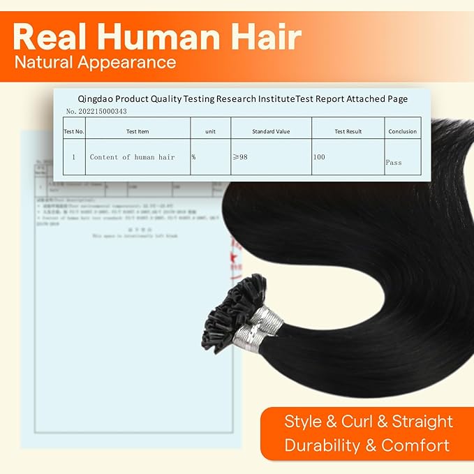Full Shine U Tip Human Hair Extensions Natural Black Hot Fusion Utip Extensions Remy Hair 22 Inch Nail Tip Pre Bonded Hair Extensions 50 Grams for Women