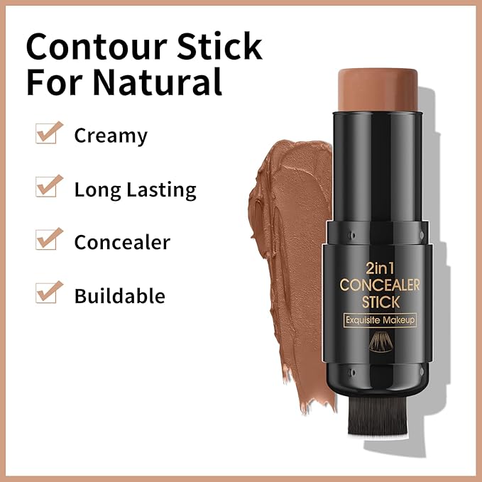2 In 1 Cream Contour Stick Makeup with Built-In Brush, Makeup Concealer Stick for Women, Long Lasting, Waterproof, Matte (#05)