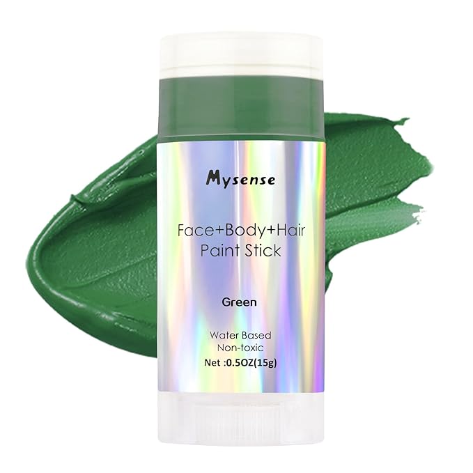 Mysense Green Face Body Hair Paint Stick,Halloween Elphaba Witch Costume Hulk Cosplay Makeup,Water Based Washable Temporary Hair Color,St Patricks Day Makeup Accessories for Adults and Children,0.5oz