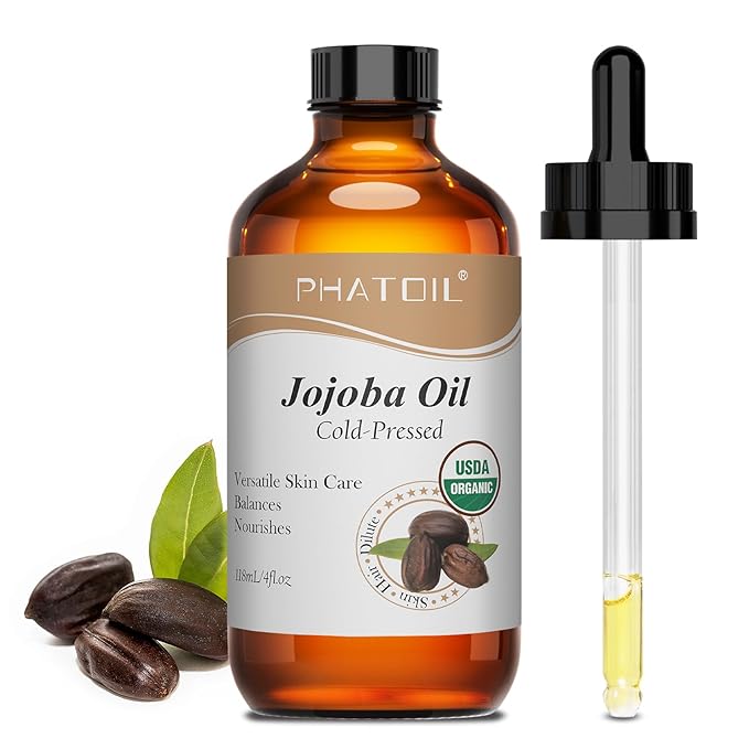 PHATOIL Jojoba Oil Organic Cold Pressed USDA Certified Premium Grade Jojoba Oil Deeply Moisturizing Carrier Oils for Skin, Body, Face, Nails and Hair Growth, Massage, Essential Oils Mixing(118ML)