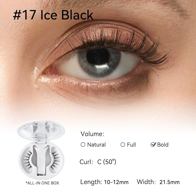 WOSADO Magnetic Eyelashes with Applicator Kit, No.17 Ice Black, Reusable Magnetic Lashes without Eyeliner, Glue-free False Lashes, Waterproof, Lightweight, Suit for Heavy Makeup