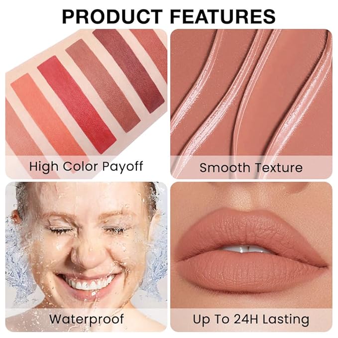 Retractable Lipliner Pencil Waterproof Makeup for Lip Liner and Eye Liner, Smooth and Creamy, Long Lasting Matte Finish, Vegan Beauty, Matte Velvet Pigmented Lip Liner (06#Peach Red, 1)