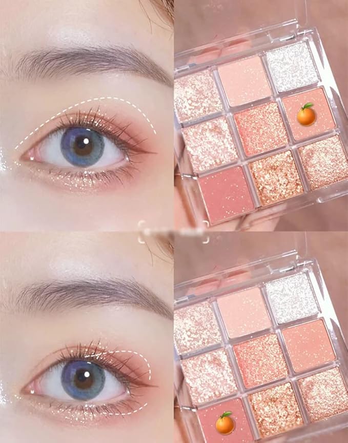 Kayswang 9 colors glitter eyeshadow palette makeup palette matte high pigment color cream texture natural eye shadow powder eye shadow palette in autumn and winter long lasting and waterproof (orange)