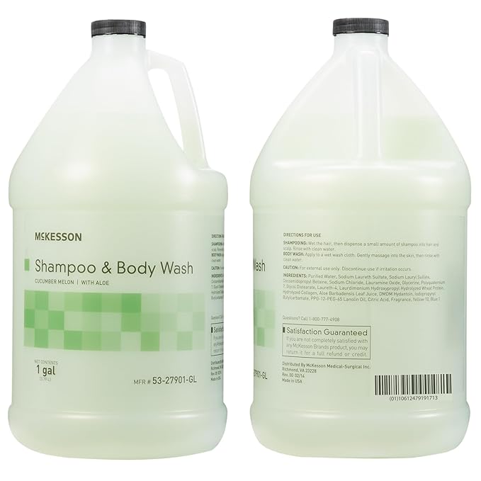 McKesson Body Wash and Shampoo - 1  Gallon Bulk Refill Full Body Wash with Aloe, Cucumber Melon Scent - Sensitive Skin & Hair 2‑in‑1