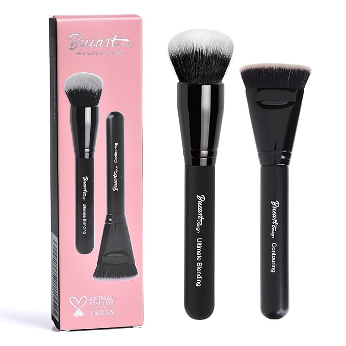 Bueart Design Ultimate Blending Foundation Brush with Large Flat Top Contouring Brush Perfect for using with pressed or loose bronzer powder, liquids, and creams,M10
