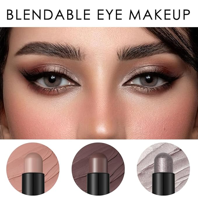 FOCALLURE 3PCS Cream Eyeshadow Stick Sets,Matte and Shimmer Eye Brightener, High Pigmented Crease-proof Pencil,Long Lasting Eye Shadow Highlighter Makeup,Numb