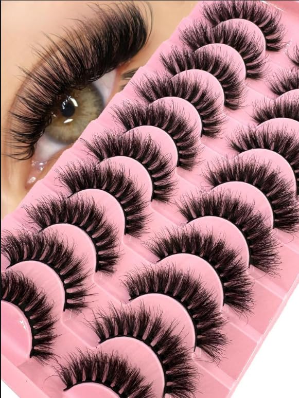 HBZGTLAD New 10 Pairs 3D Mink Lashes False Eyelashes Handmade Wispy Fluffy Long Lashes Natural Eye Makeup Tools Eye Lashes (F60)