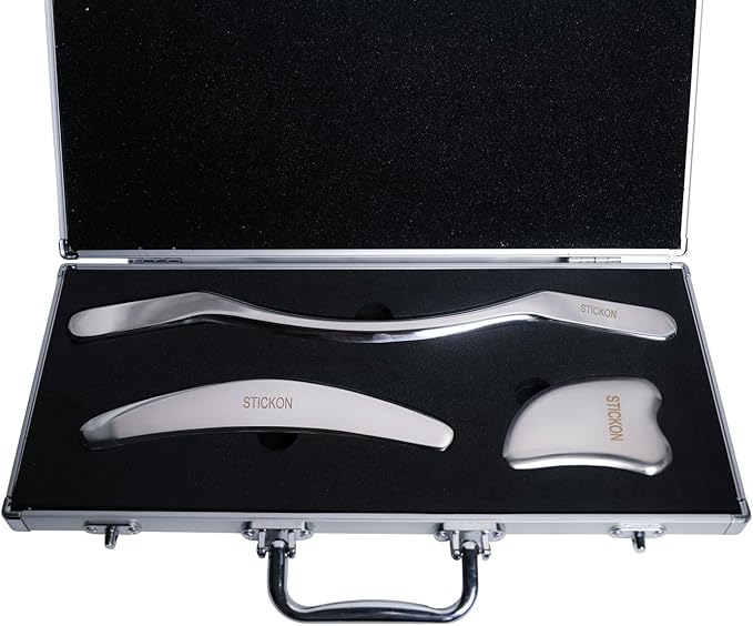 STICKON Stainless Steel Gua Sha Muscle Scraper Tools Set Massage Scraper Scraping Tool IASTM Tools Great Soft Tissue Mobilization Tool (taoJ Shape)