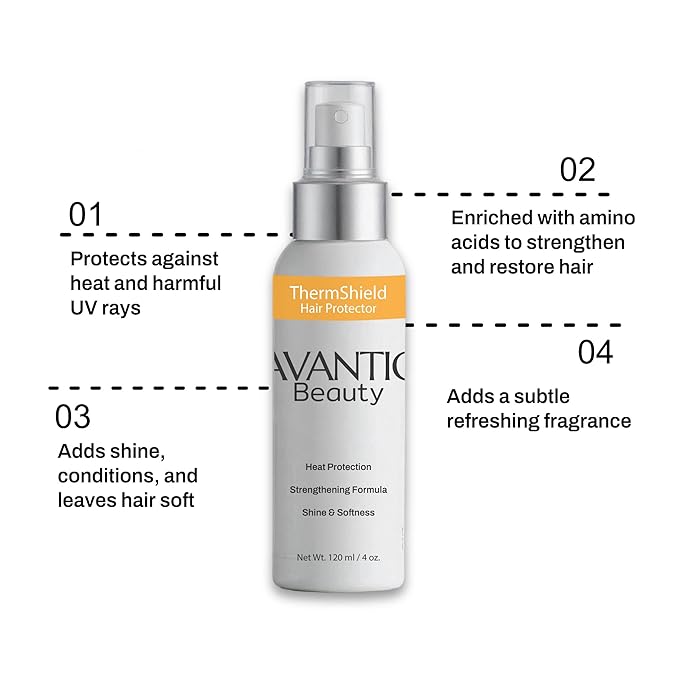 Avantic Beauty ThermShield Hair Protector – Lightweight Heat Protectant Spray with Amino Acids and UV Protection, Perfect for Sun, Heat, Water, and Active Lifestyles