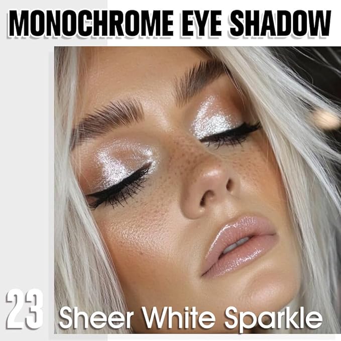 Single Glitter Shimmer Sparkle Eye shadow Palette Makeup, Sheer White Sparkle Eyeshadow for Women, Pigmented Waterproof Sombras Para Ojos, Vegan, Talc, Paraben & Cruelty Free, 23