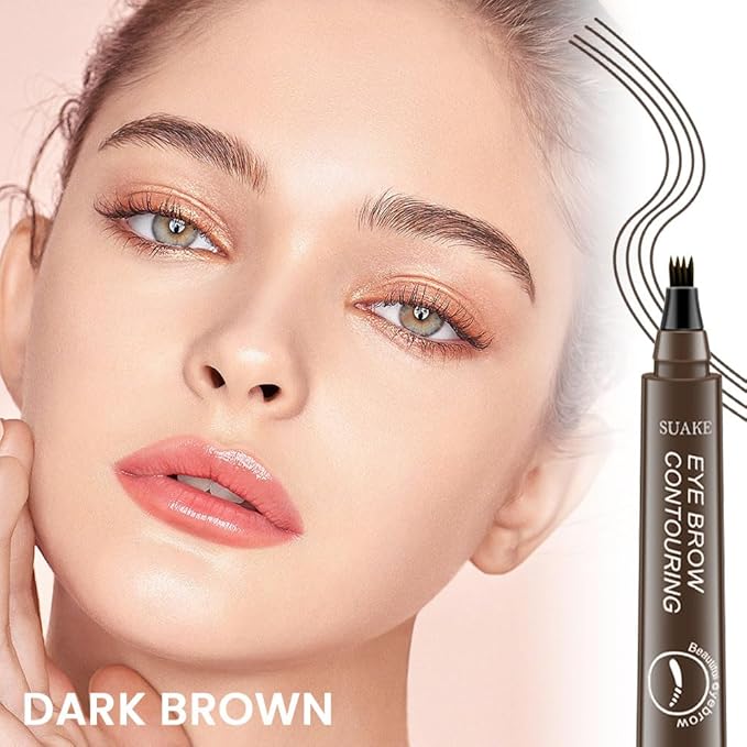 Kaely 2Pcs Microblading Eyebrow Pen with Brush, Magical Precise Waterproof Brow Pen, 4 Tip Eyebrow Contouring Eye Brow Pencils for Women, Creates Natural Brows, Sponge Head 02 Dark Brown