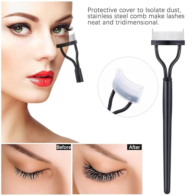 Eyelash Brush Separator with Comb kit, Lash Wand Fan Tool for Eyebrow Application, Prevents Clumping, Easy-to-Use Cosmetic Brush