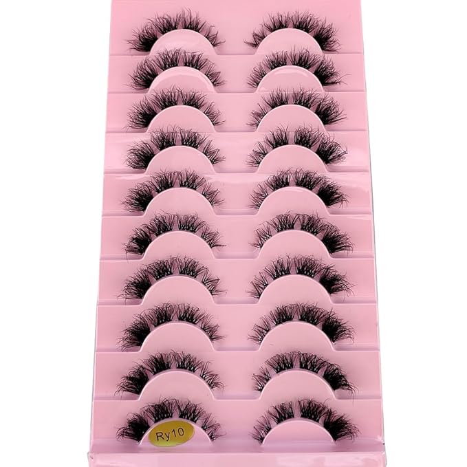 HBZGTLAD New 10 Pairs 3D Mink Lashes False Eyelashes Handmade Wispy Fluffy Long Lashes Natural Eye Makeup Tools Eye Lashes(RY10)