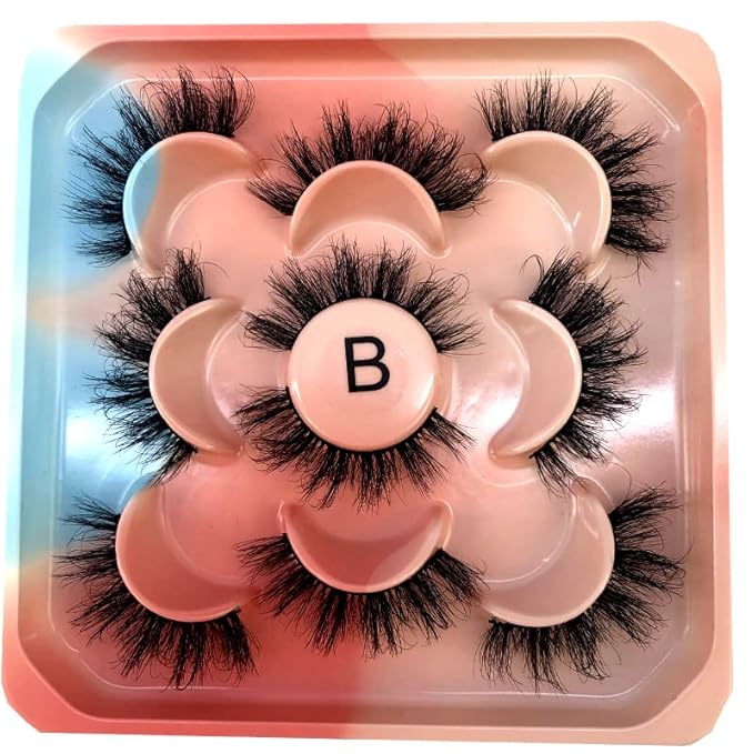 HBZGTLAD new 5 Pairs 25 mm 3d Mink Lashes Bulk Faux with Custom Natural Mink Lashes Pack Short Wholesales Natural False Eyelashes (B)