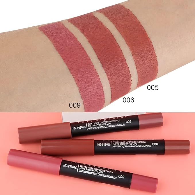 Generic Deep Dark Red Matte Lipstick and Lip Crayon Liner Pencil Pen Set for Women Lip Stain Long Lasting Waterproof labiales (3, 05&06&09)
