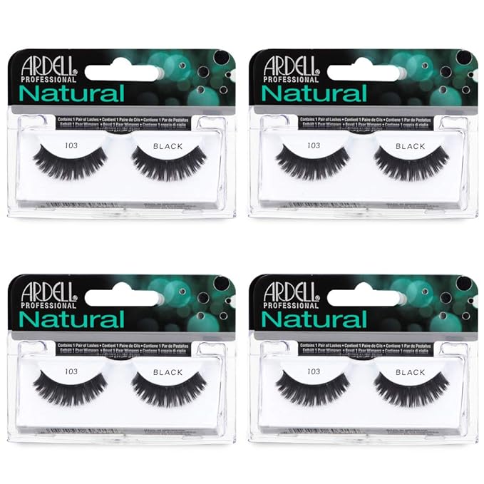 Ardell Natural Lashes False Eyelashes, 103 - Black, Soft & Lightweight, Comfortable Strip Lashes, 4 Pack