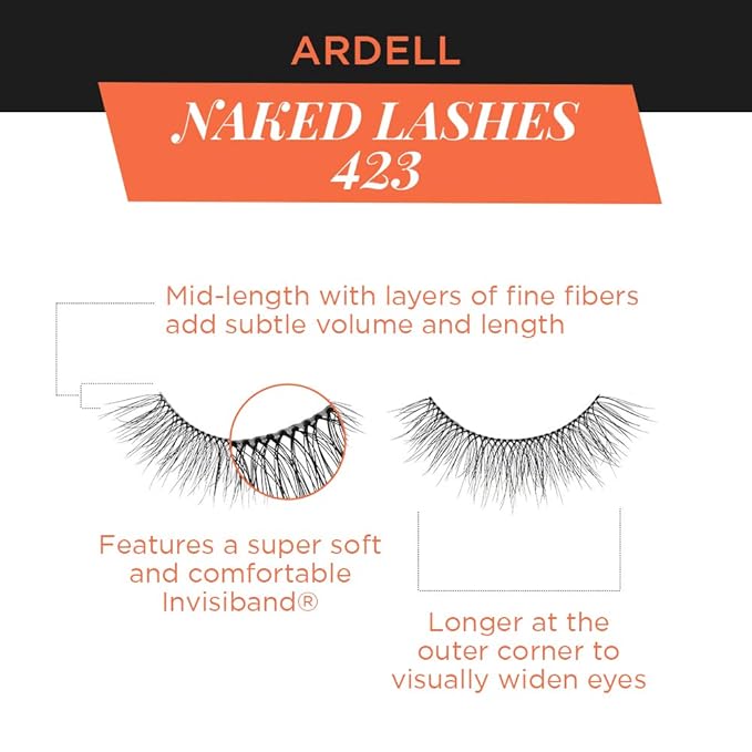 Ardell Naked Lashes Natural 423 with Invisiband – Lightweight Strip Lashes, Eyelashes Natural Look for Everyday Wear, 4 Pairs