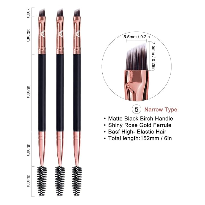 Existing Beauty Henna Eyebrow Brush - Dual Sided Brow Brush with Spoolie - 3 Count (Pack of 1) - Black