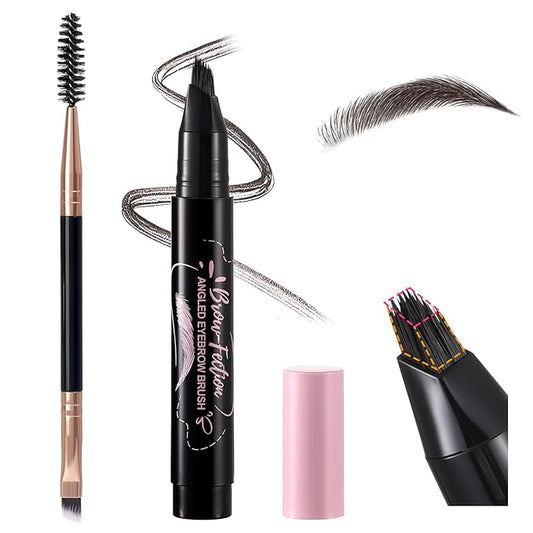 Liquid Microblading Eyebrow Pencils for Women–Waterproof, Quick-Drying, Eye Brow Pen with Angled Brush, Brow-Fection Natural Hair-Like Strokes, with Eyebrow Brush for Blending 05 Black