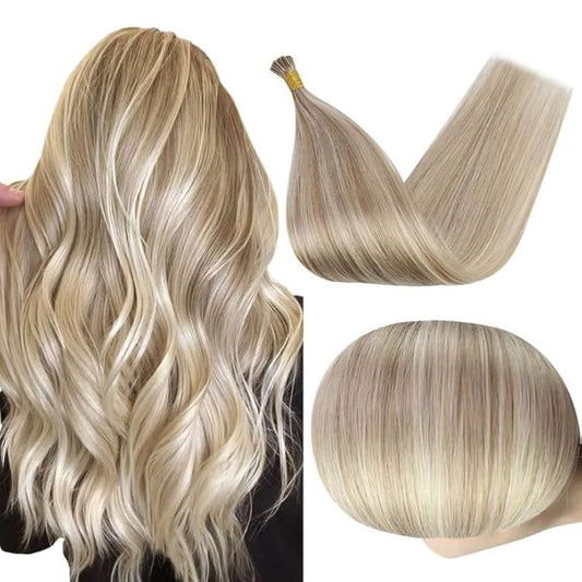 Full Shine I Tip Hair Extensions Human Hair Blonde Extensions Real Human Hair 16 Inch I Tip Human Hair Extensions Blonde Highlighted Fusion Extension Remy Hair 40 Grams