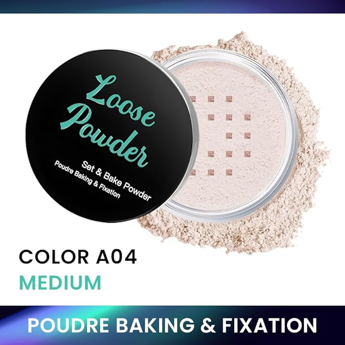 Loose Setting Powder - Translucent Finishing Powder for Face With Built-in Puff, Oil Control & Pore Blurring, Soft Matte Makeup, Vegan & Long Lasting, Medium 04 (0.21 oz)