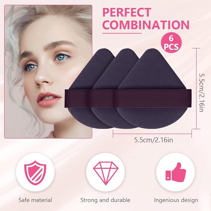 Ainiv 6PCS Air Cushion Makeup Sponges for Foundation, Triangle Powder Puffs with Portable Case, Dry and Wet Makeup Sponges Double-Sided Reuse,Latex-Free Blending Sponge for Foundation,Cream,Concealer
