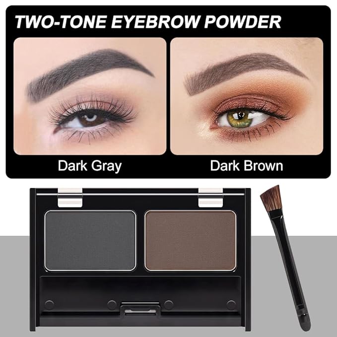 Eyebrow Powder Dark Brown Black Kit,Eye Brow Powder for Women with Double-ended Eyebrow Brush,Long-Lasting Waterproof Two Colors Brow Filler Get Full Defined Natural Brows,Brown Eyebrow Powder Makeup