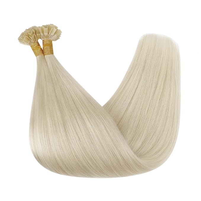 Full Shine K Tip Hair Extensions Real Human Hair Color 1000 Ice Blonde Prebonded Ktip Human Hair Extensins 14 Inch Keratin Tip Extensions 50 Grams Straight Natural Remy Hair