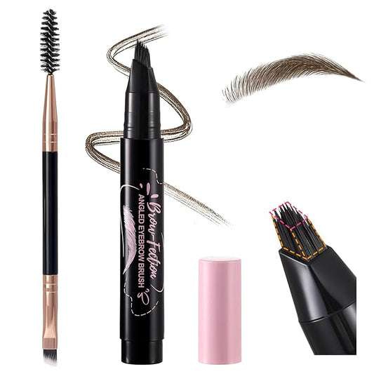 Liquid Microblading Eyebrow Pencils for Women–Waterproof, Quick-Drying, Eye Brow Pen with Angled Brush, Brow-Fection Natural Hair-Like Strokes, with Eyebrow Brush for Blending 02 Tawny Brown