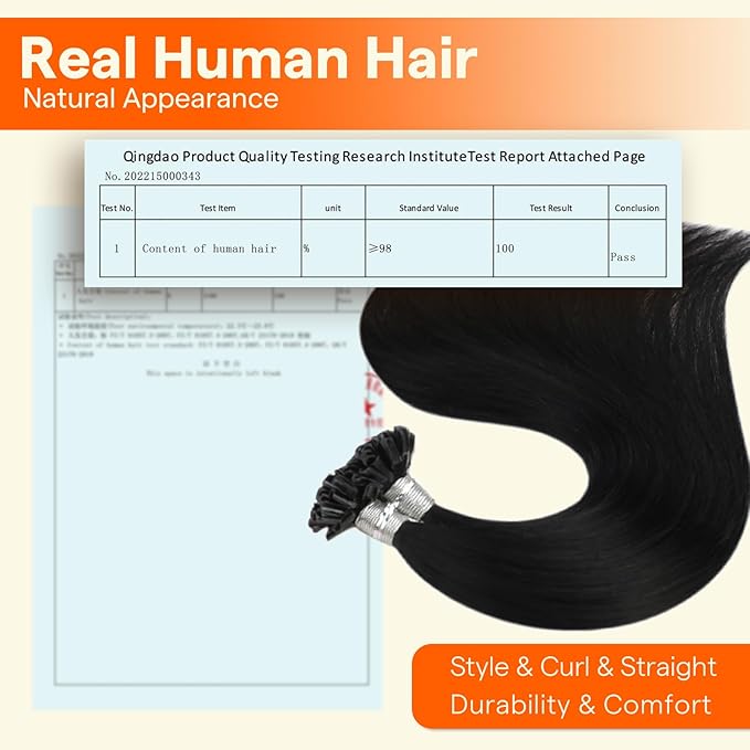 Full Shine U Tip Hair Extensions Human Hair Jet Black 16 Inch 50 Grams Keratin Tip Hair Extensions Real Human Hair Fusion Extensions Remy Hair for Women