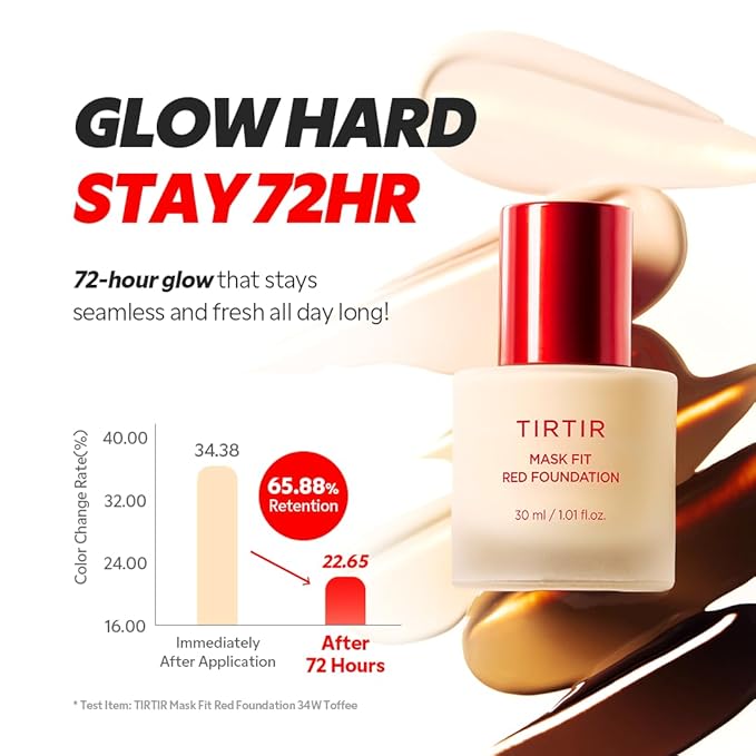 TIRTIR Mask Fit Red FoundationㅣLong Lasting Flawless Coverage, Energy Essence, Lightweight, Hydrating, Pore-Blurring, Breathable Satin Finish, Makeup, Radiant Skin, #25N Mocha, 1.01 Fl Oz
