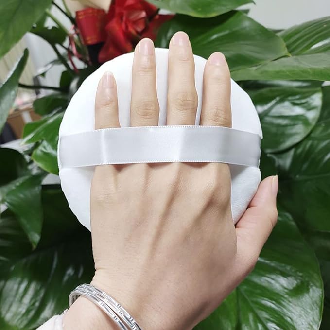 Powder Puff 2 Pieces 4.1 Inch Soft Powder Makeup Puffs Pads Makeup with Ribbon Face Powder Puffs for Loose and Foundation (2PCS Extra Large Size 4.1 Inch)