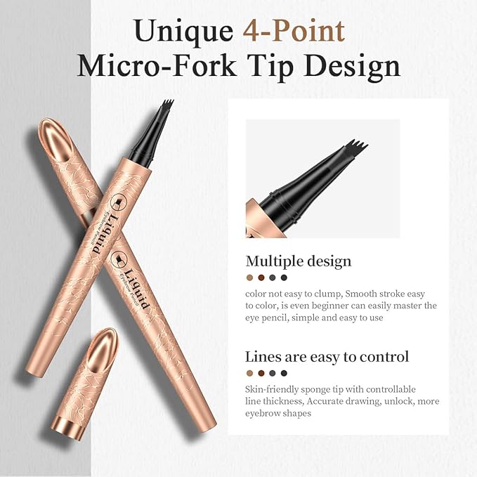 Eyebrow Pencil,Black 4-Point Micro-Fork Tip Eyebrow Pen,Smudge-Proof Portable Microblading Eyebrow Pencil,Eye Makeup Long-Lasting Waterproof To Create Exquisite Eyebrow Hair for Women