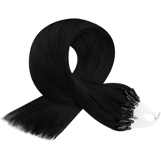 Full Shine Micro Loop Hair Extensions Human Hair 24 Inch 50 Grams Color 1 Jet Black Long Straight Remy Hair Micro Link Hair Extensions Human Hair add Length