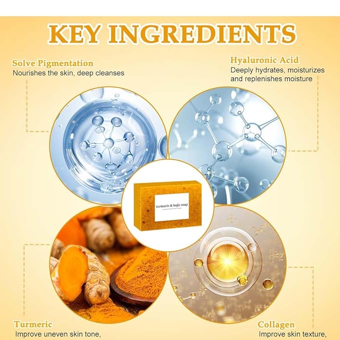 Lemon Turmeric Kojic Soap,Natural Handmade Soap,Turmeric Soaps Bar for Face and Body, Smooth Skin Tumeric Soapes,Deep Cleansing Soaps for Men & Women (2 PCS)